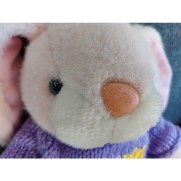 Sugarloaf Bunny Plush Stuffed Animal w/ Purple Knit Sweater & Tulip Flower - Picture 2 of 9